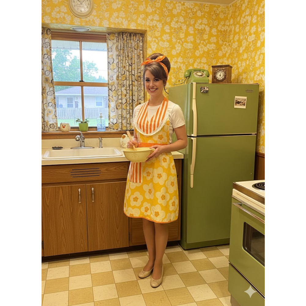 Gourmet Club Vintage Floral Striped Halter Apron